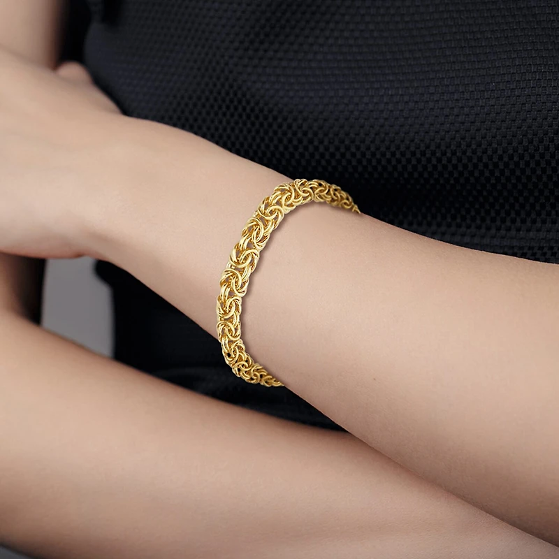 Made Italy Womens 14K Gold Over Silver 7.5 Inch Semisolid Byzantine Chain Bracelet