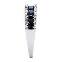 Womens 2MM Diamond Accent Genuine Blue Sapphire Platinum Over Silver Band
