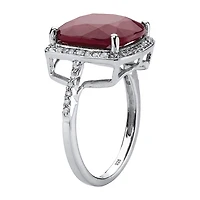Womens Lead Glass-Filled Red Ruby Sterling Silver Cocktail Ring