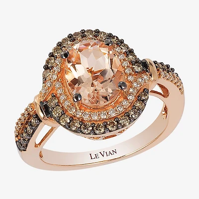 Le Vian® Grand Sample Sale™ Ring featuring 1 1/3 CT. Peach Morganite™ Chocolate Diamonds® 1/6 Vanilla set 14K Strawberry Gold®