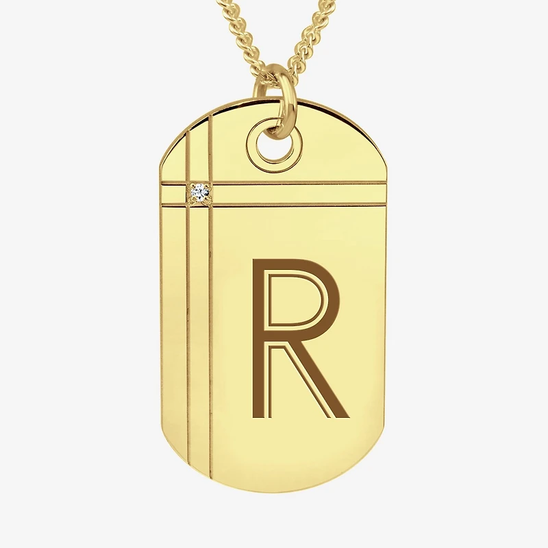 Mens Diamond Accent White Diamond 24K Gold Over Silver 20 Inch Pendant Necklace