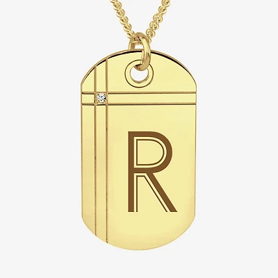 Mens Diamond Accent White Diamond 24K Gold Over Silver 20 Inch Pendant Necklace