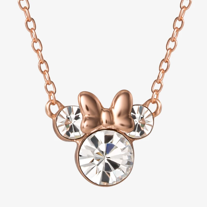 Disney Collection Girls White Crystal 14K Rose Gold Over Silver 15 Inch Pendant Necklace