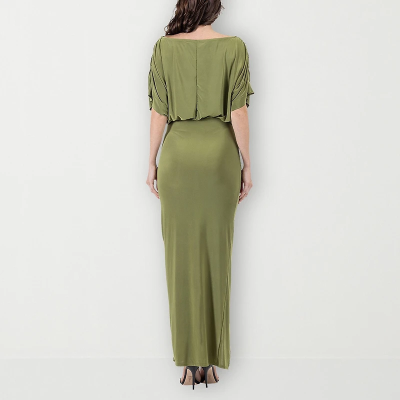 24seven Comfort Apparel Womens Boat Neck Short Sleeve Maxi Dress