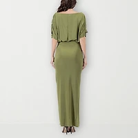 24seven Comfort Apparel Womens Boat Neck Short Sleeve Maxi Dress
