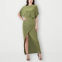 24seven Comfort Apparel Womens Boat Neck Short Sleeve Maxi Dress