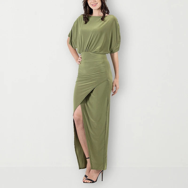 24seven Comfort Apparel Womens Boat Neck Short Sleeve Maxi Dress