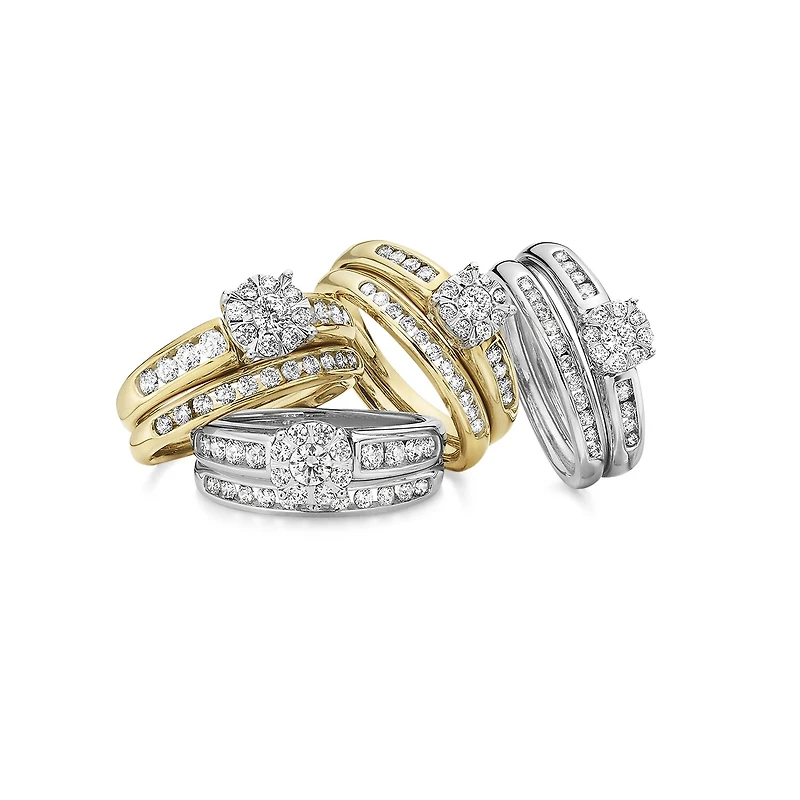 Round 1 CT.T.W. Natural Diamond Side Stone Bridal Set 10K or 14K Gold