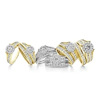 (G / I1) Womens 2 CT. T.W. Lab Grown White Diamond 14K Gold Round Side Stone Halo Bridal Set