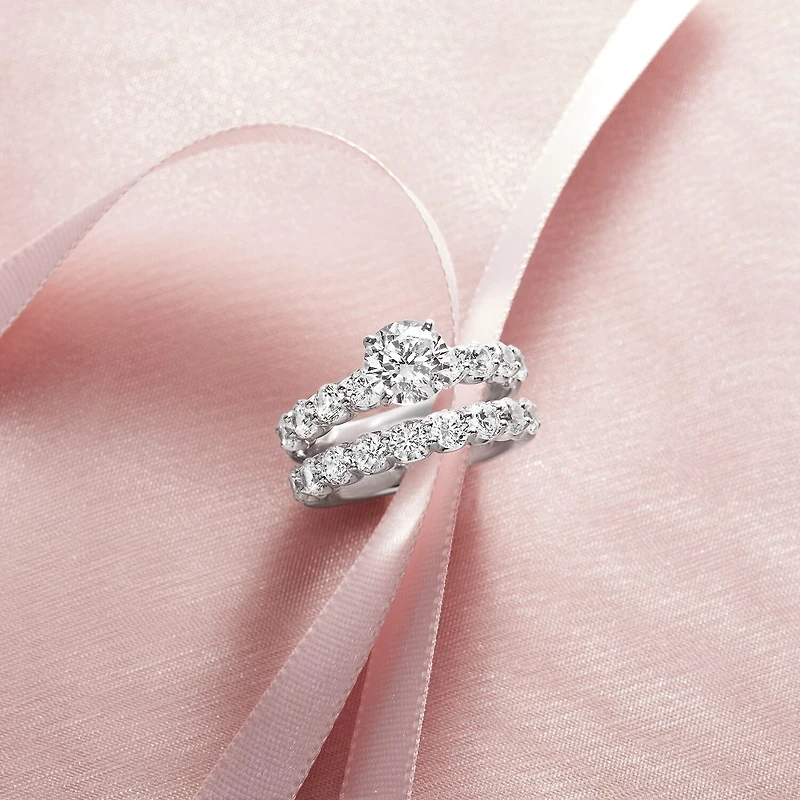Signature By Modern Bride (F / VS2) Womens 4 CT. T.W. Lab Grown White Diamond 10K or 14K Gold Round Side Stone Bridal Set