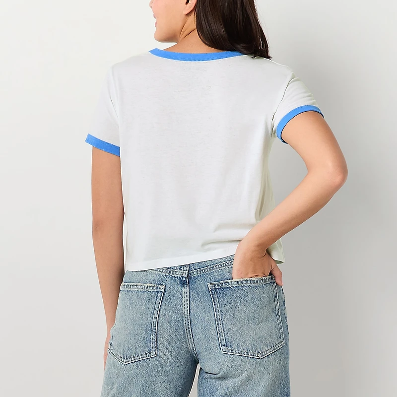 Womens Juniors Round Neck Short Sleeve Regular Fit Graphic T-Shirt