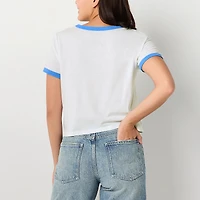Womens Juniors Round Neck Short Sleeve Regular Fit Graphic T-Shirt
