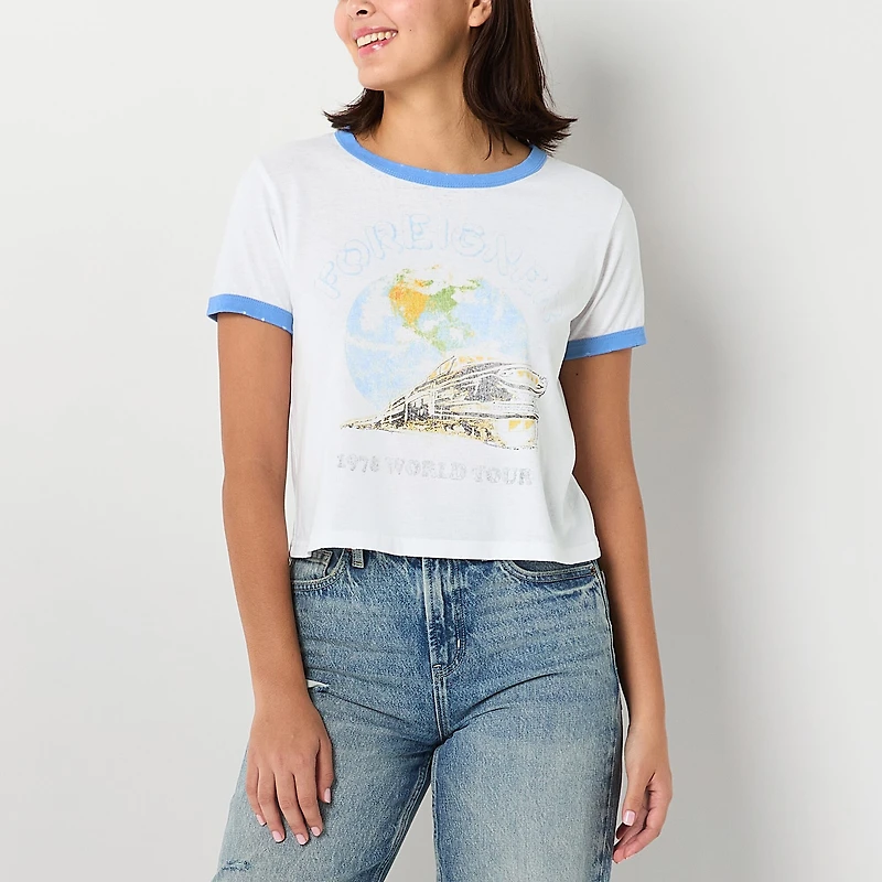 Womens Juniors Round Neck Short Sleeve Regular Fit Graphic T-Shirt