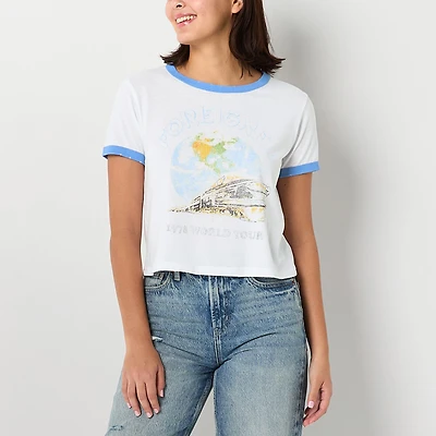 Womens Juniors Round Neck Short Sleeve Regular Fit Graphic T-Shirt