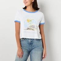 Womens Juniors Round Neck Short Sleeve Regular Fit Graphic T-Shirt