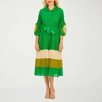 Giovanna Signature Womens Easy-on + Easy-off 3/4 Sleeve Midi Shirt Dress