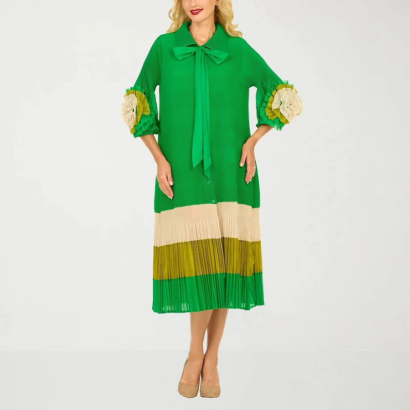 Giovanna Signature Womens Easy-on + Easy-off 3/4 Sleeve Midi Shirt Dress
