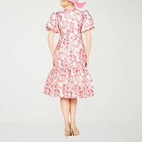 Giovanna Signature Womens Midi Crew Neck Short Sleeve Floral A-Line Dress