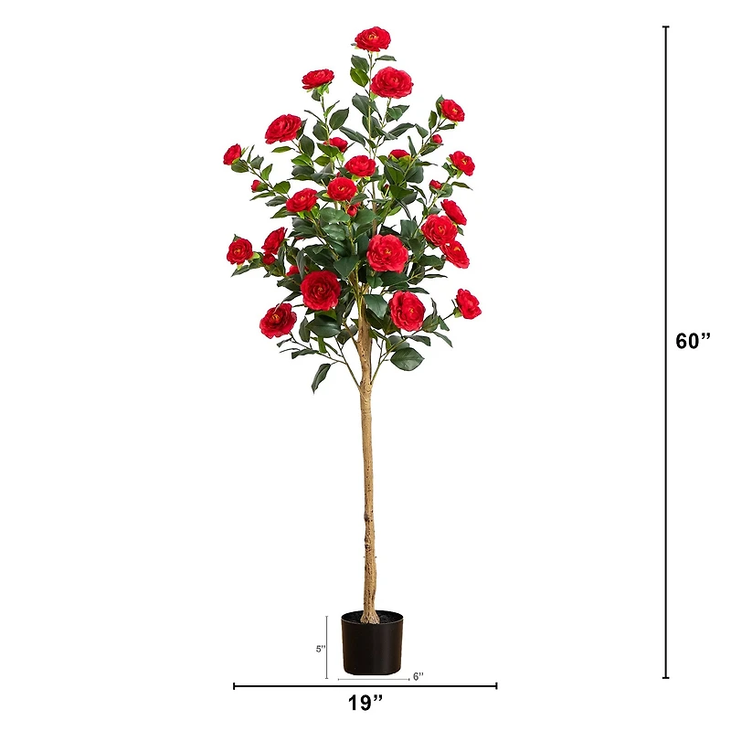 Nearly Natural 5ft. Red Camellia Rose Indoor Artificial Tree