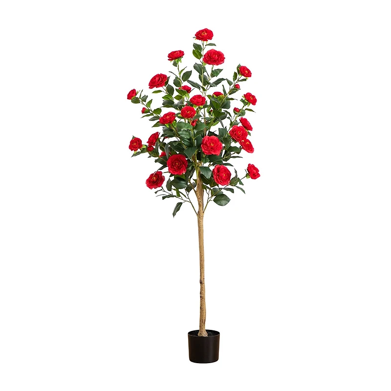 Nearly Natural 5ft. Red Camellia Rose Indoor Artificial Tree