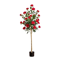 Nearly Natural 5ft. Red Camellia Rose Indoor Artificial Tree