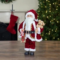 Northlight 18" Standing Santa With A Plush Brown Bear Christmas Figurine