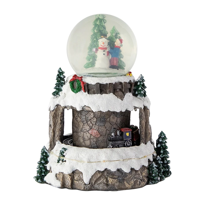 Northlight 9" Led Lighted Animated And Musical Snowman And Train Christmas Snow Globe