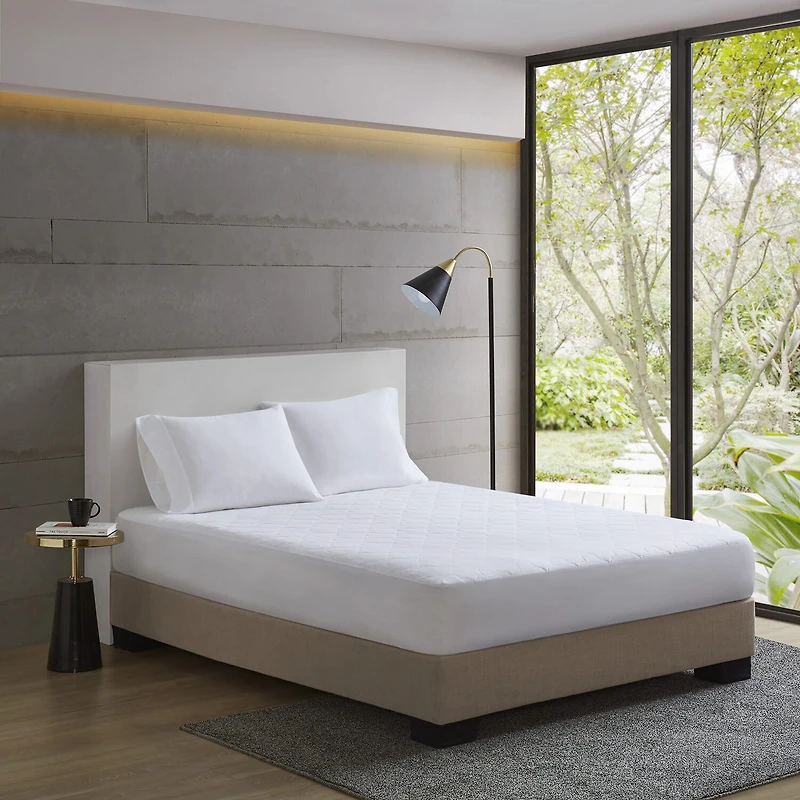 Sleep Philosophy All Natural Cotton Percale Quilted Mattress Pad with Spandex Snug-on Slip Fit Skirt