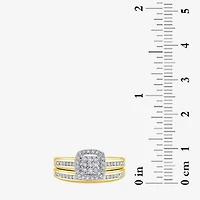 Surrounded by Love Womens 1/5 CT.T.W. Natural Diamond Sterling Silver or 14K Gold Over Cushion Side Stone Halo Bridal Set