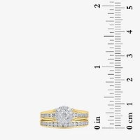 Womens 1 CT. T.W. Natural White Diamond 14K Gold Round Side Stone Halo Bridal Set