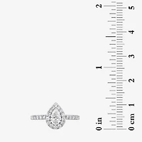 Signature By Modern Bride (H-I / Si2) Womens 1 CT. T.W. Lab Grown White Diamond 10K Gold Pear Side Stone Halo Engagement Ring