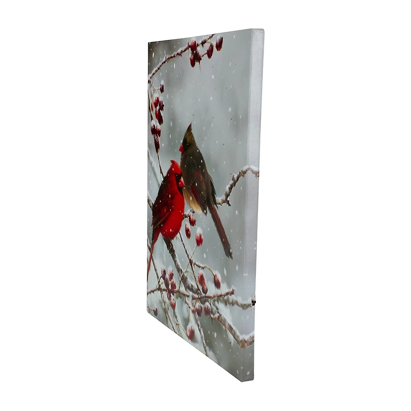 Northlight 16" Lighted Red Cardinals And Berries Canvas Art
