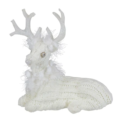 Northlight 10" Cable Knit Sweater Sitting Reindeer Christmas Figurine