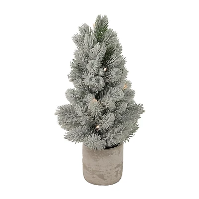 Northlight 16" Led Lighted Mini Frosted Pine In Cement Base 1 Foot Pine Christmas Tree