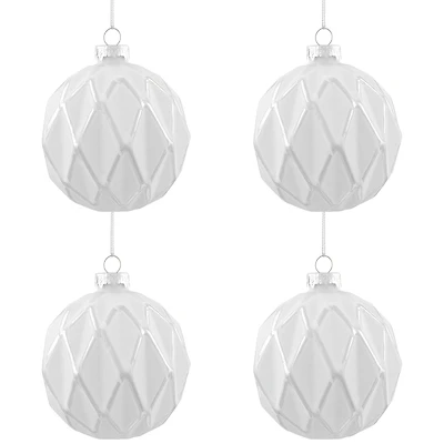 Northlight 4" 4ct Embossed Diamon Glass Ball Christmas Ornament