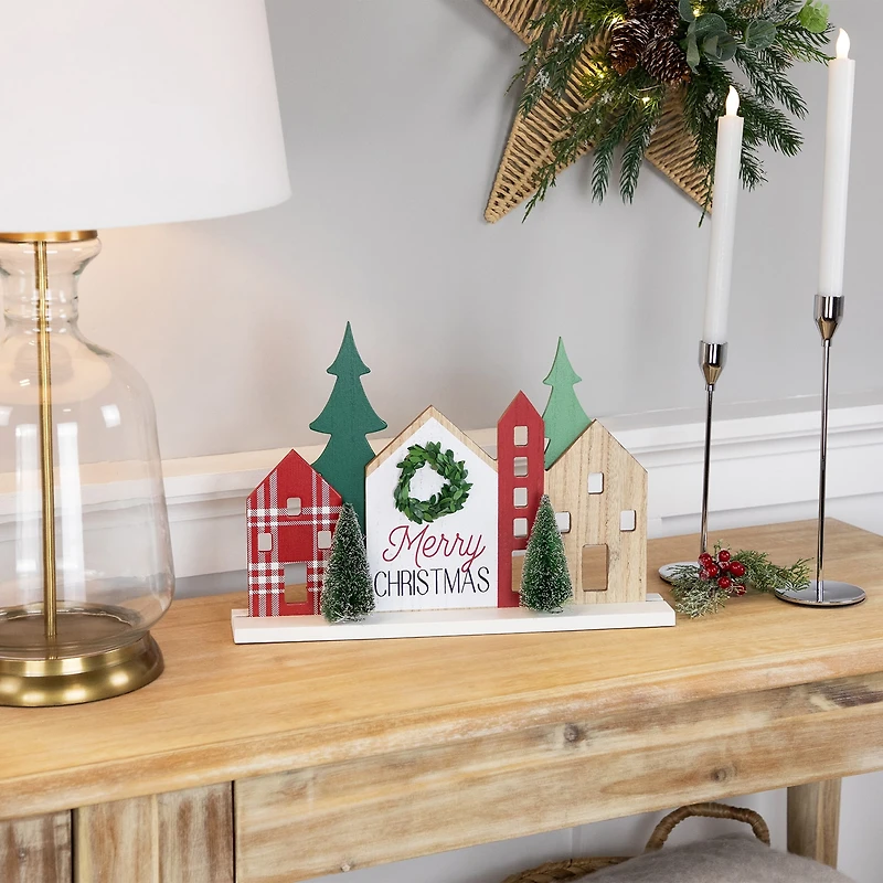 Northlight 15" Wooden "Merry Christmas" Houses With Marquee Lights
