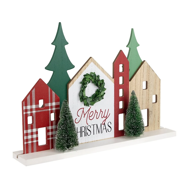 Northlight 15" Wooden "Merry Christmas" Houses With Marquee Lights