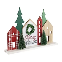 Northlight 15" Wooden "Merry Christmas" Houses With Marquee Lights