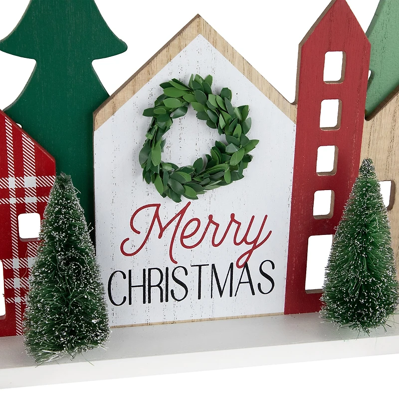Northlight 15" Wooden "Merry Christmas" Houses With Marquee Lights