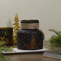 Northlight 8" Deer And Pine Trees Flameless Glass Candle Holder