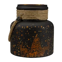 Northlight 8" Deer And Pine Trees Flameless Glass Candle Holder