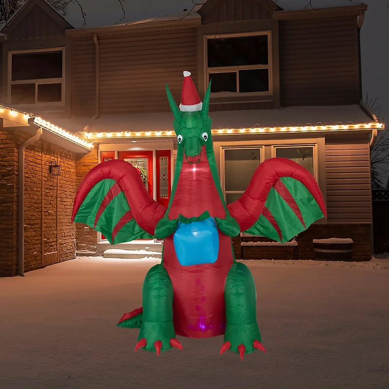 Northlight 6ft Inflatable Led Lighted Dragon With Gift Outdoor Christmas Inflatable