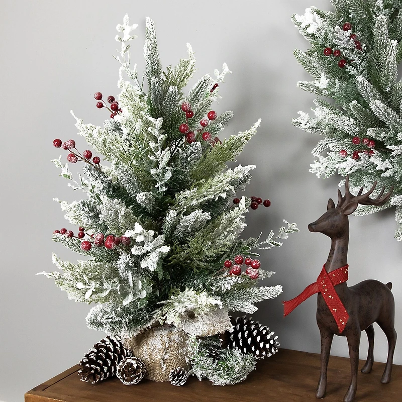 Northlight 24" Flocked Balsam Pine Artificial Mini In Burlap Base 2 Foot Flocked Pine Christmas Tree