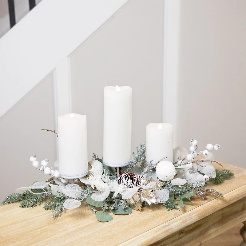 Northlight 24" Mixed Winter Foliage And Berries Pillar Candle Holder