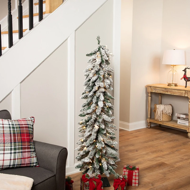 Northlight 5ft Prelit Pencil Flocked Alpine Artificial Clear Lights 5 Foot Flocked Pine Christmas Tree