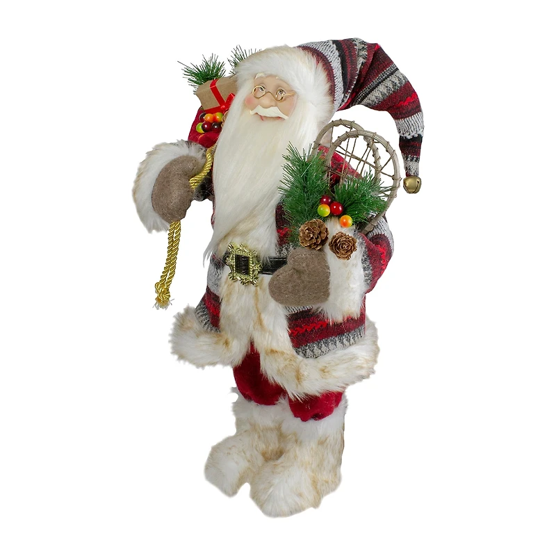 Northlight 18" Standing Santa With Snow Shoes And Fur Boots Christmas Figurine