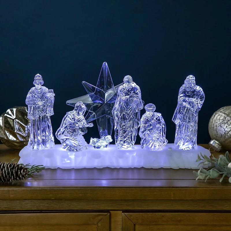 Northlight 12" Led Lighted Nativity Scene Acrylic Lighted Nativity Set