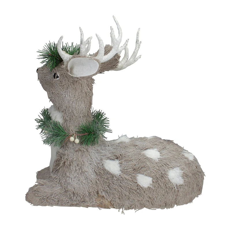 Northlight 14" Sitting Sisal Reindeer With Wreath Christmas Figurine