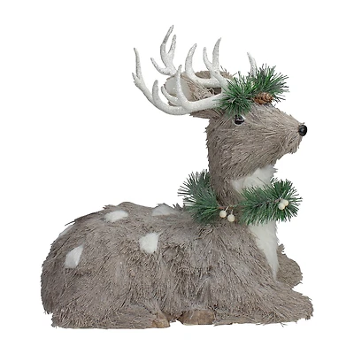 Northlight 14" Sitting Sisal Reindeer With Wreath Christmas Figurine