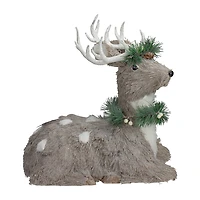 Northlight 14" Sitting Sisal Reindeer With Wreath Christmas Figurine